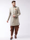 Vastramay Men's Beige, Grey And Coffee Brown Silk Blend Sherwani Set